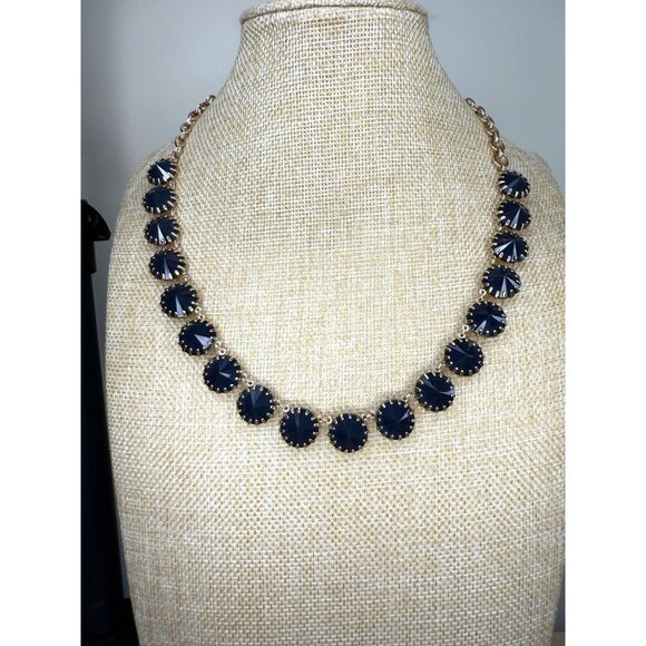 J. Crew Gold Tone Statement Necklace With Black Faceted Stones Adjustable Chain - Picture 2 of 11